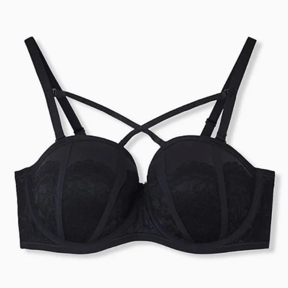 torrid Black Lace Strappy Underwire Multiway Pushup Bra 42D NWT